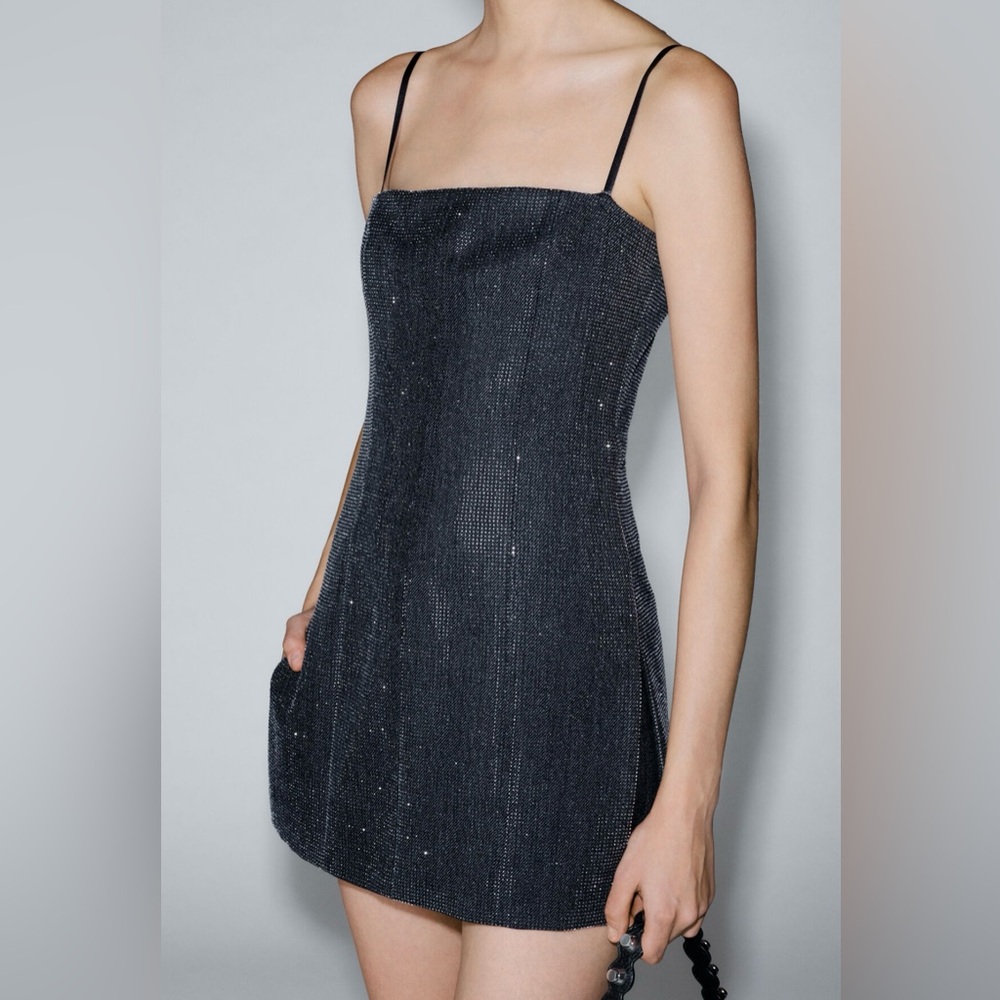 Alexandre Wang square neck minidress in wool twill with crystal hotfix